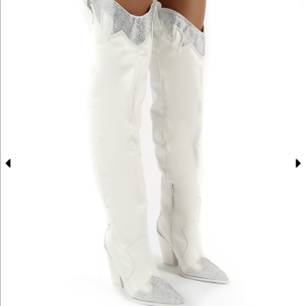 Public Desire BRANDY WHITE WESTERN KNEE HIGH BOOTS